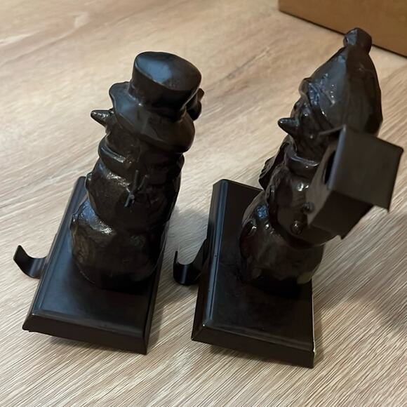 Bronze Snowman Stocking Hanger Set of 2 Bird Feeder - Picture 3 of 6